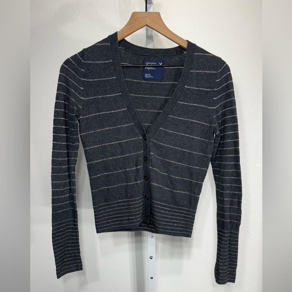 American Eagle Outfitters Y2K metallic stripe‎ cardigan size XS Holiday